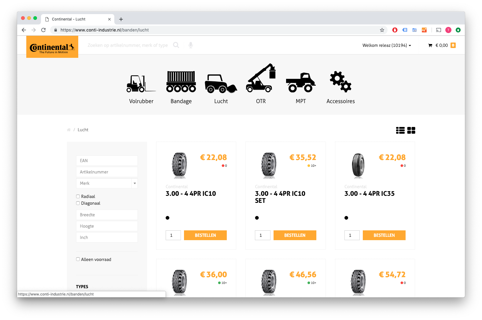 Continental Industrie webshop